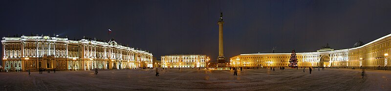 Palace Square at night. Saint Petersburg, Russia. Wikipedia, public domain.